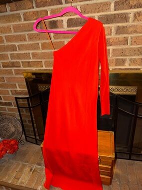 LADIES MEDIUM
ZARA BRIGHT ORANGE ONE LONG SLEEVE VISCOSE MAXI DRESS WITH SLIT